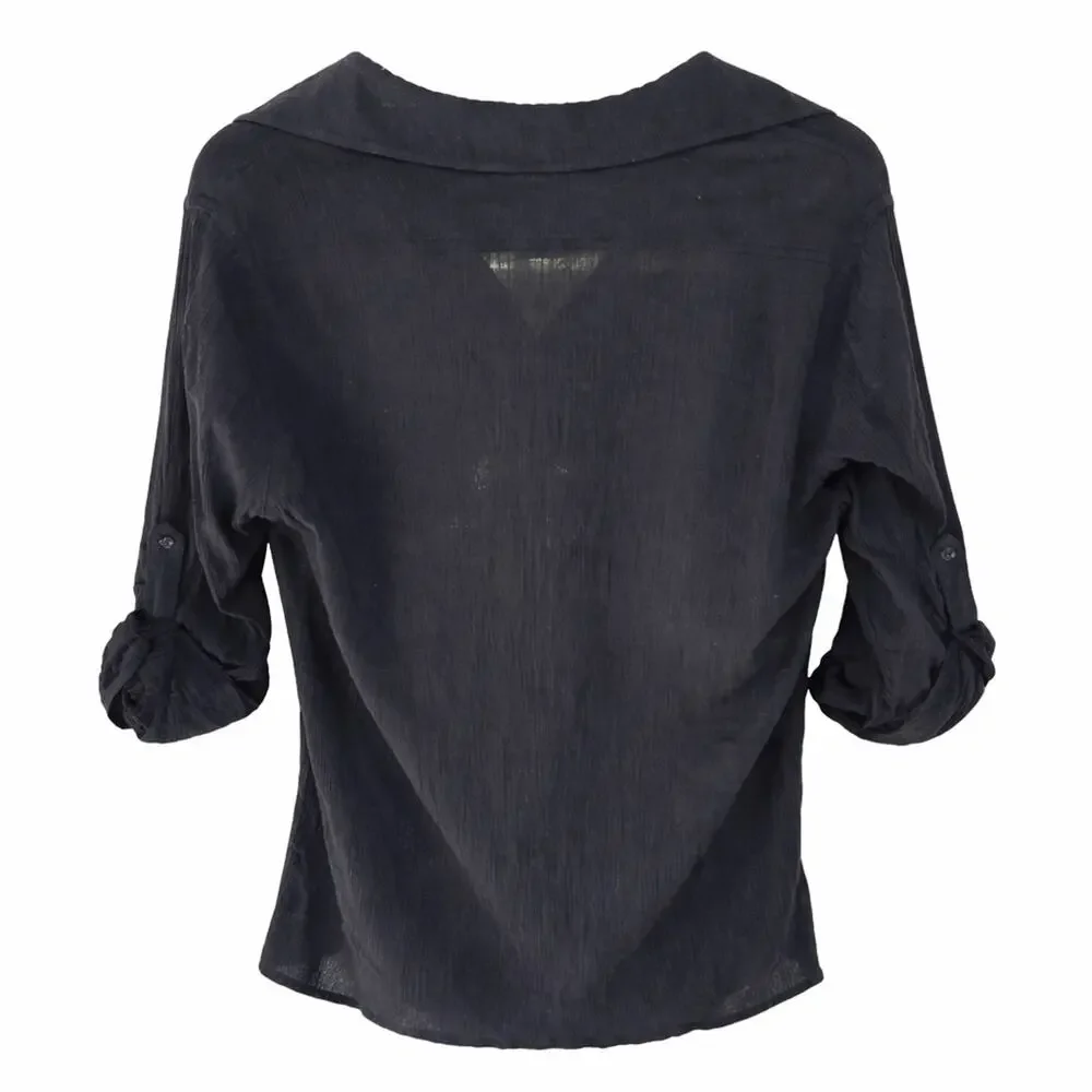 Women’s Lablanca Black Button-Up Beach Cover Up Cotton Top XS